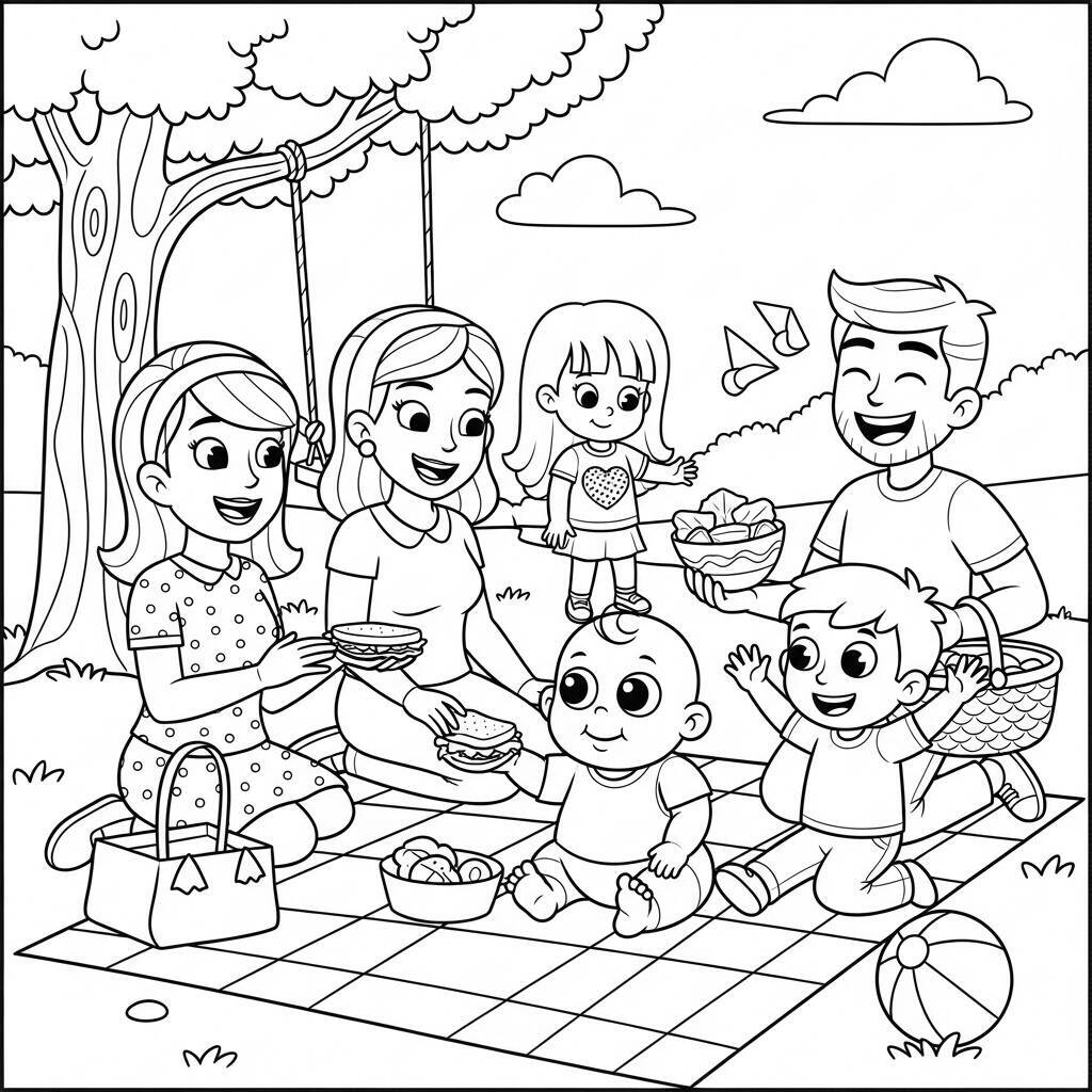Coloriage bébé et famille