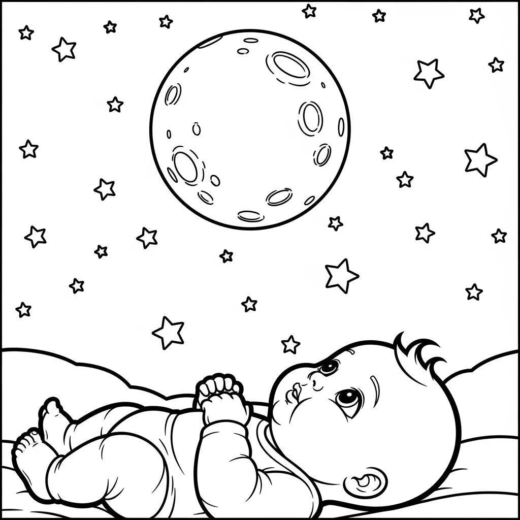 Desenho de Bebê e a Lua para Colorir