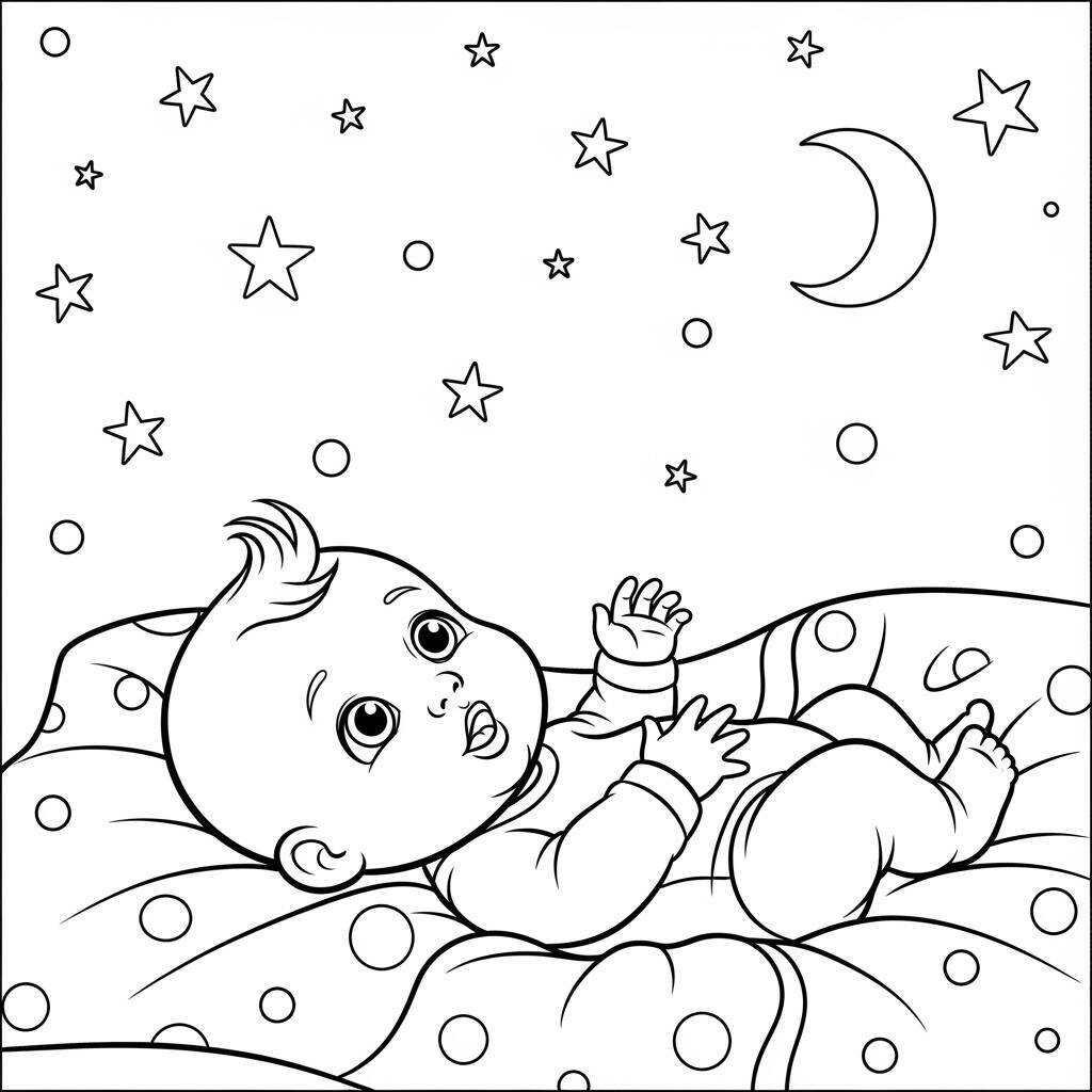 Coloriage Bébé et la nuit étoilée