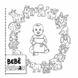Desenho de Bebê e o Mundo Animal para Colorir