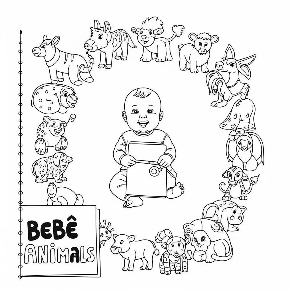 Desenho-de-Bebe-e-o-Mundo-Animal-para-Colorir Desenho de Bebê e o Mundo Animal para Colorir