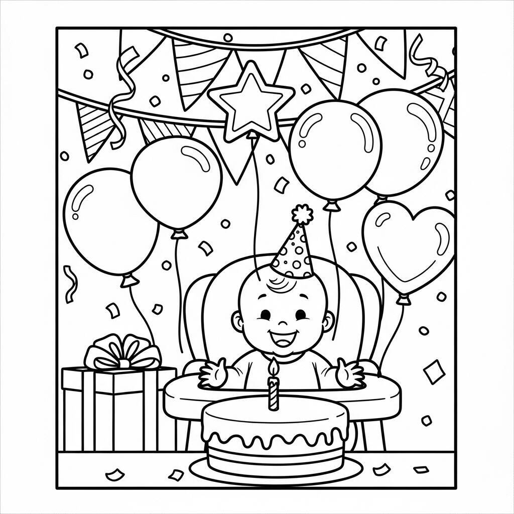 Coloriage bébé à la fête d'anniversaire