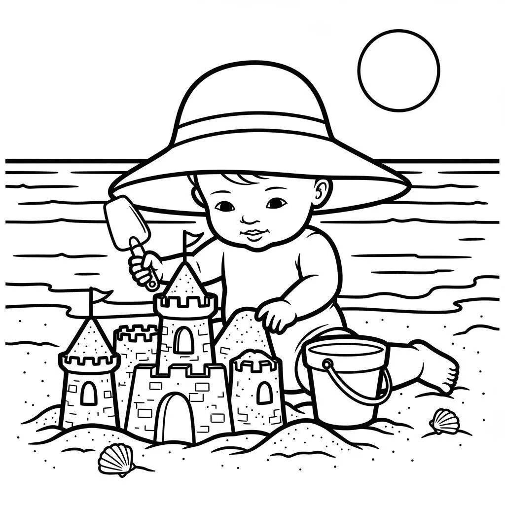 Desenho de Bebê na Praia para Colorir