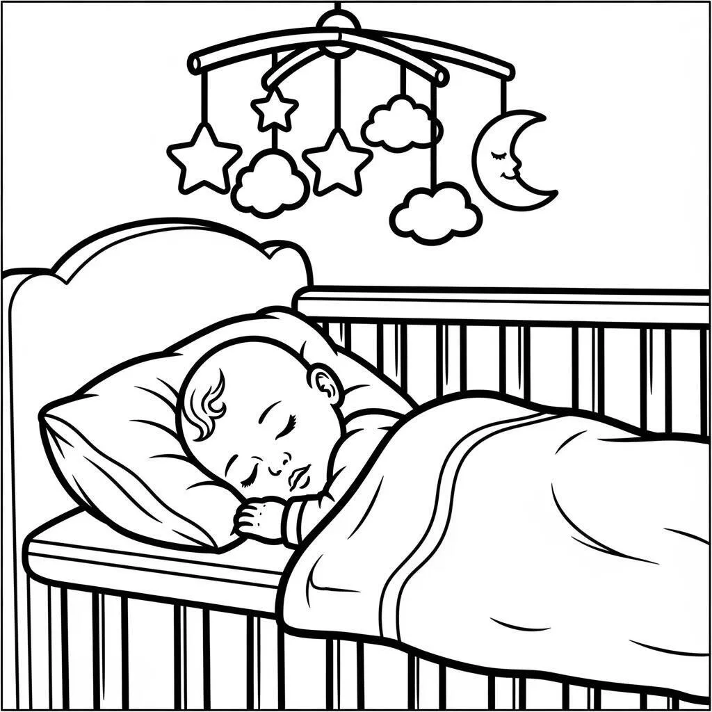 Desenho de Bebê no Berço para Colorir