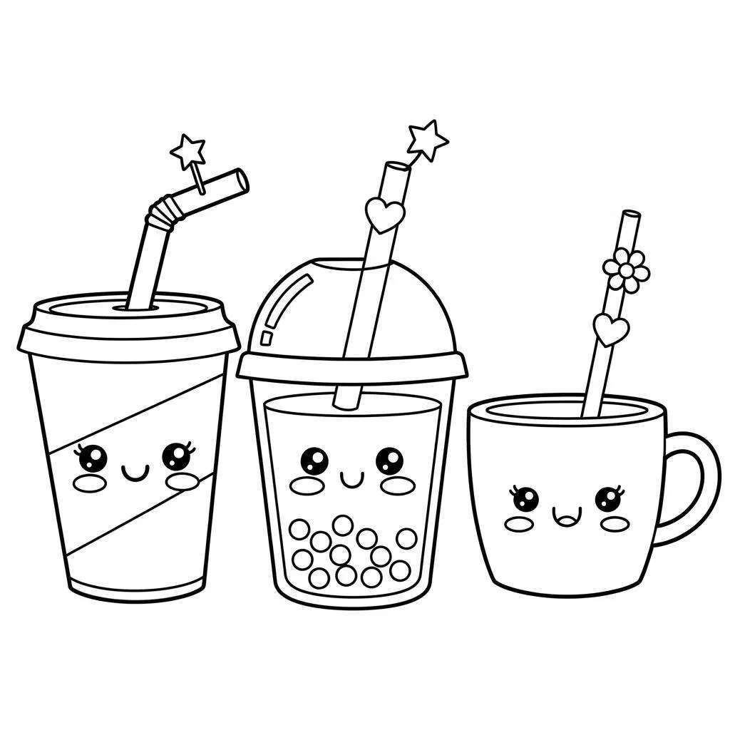 Desenho de Bebidas Kawaii para Colorir