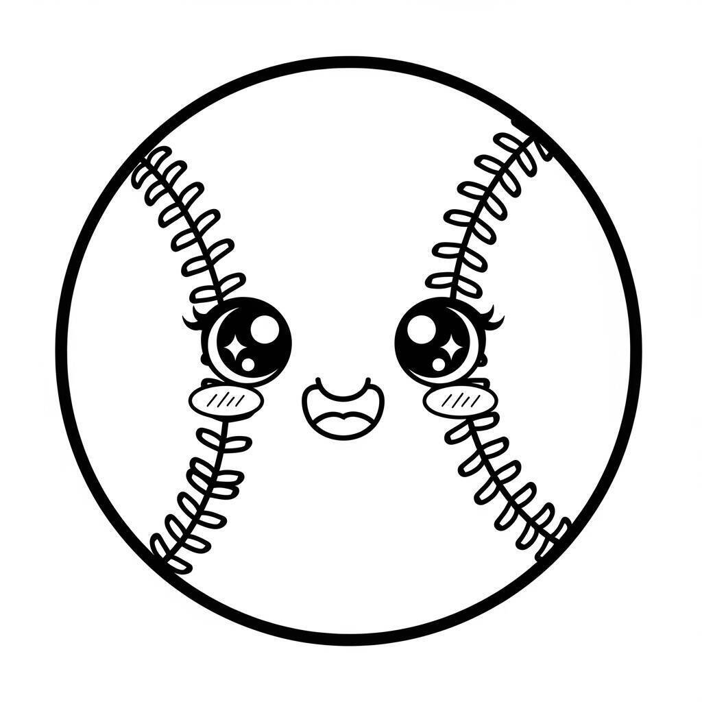 Desenho de Beisebol Kawaii para Colorir