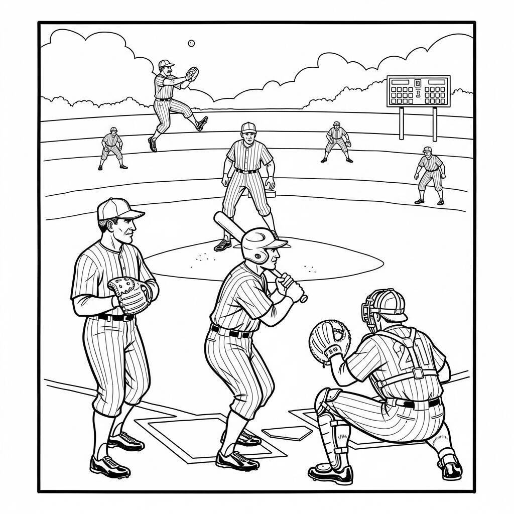 Desenho de Beisebol Vintage para Colorir