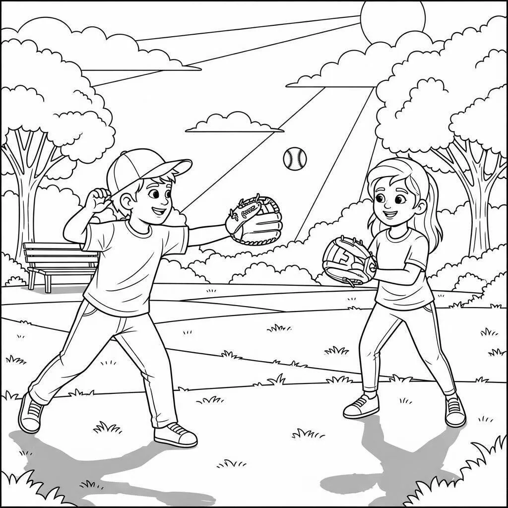 Desenho de Beisebol e Amizade para Colorir