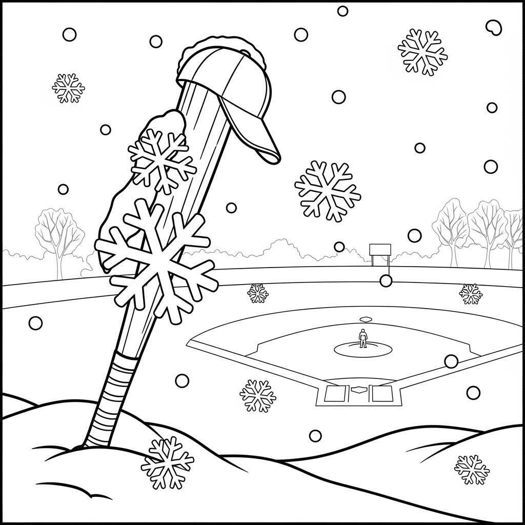Desenho de Beisebol e Inverno para Colorir
