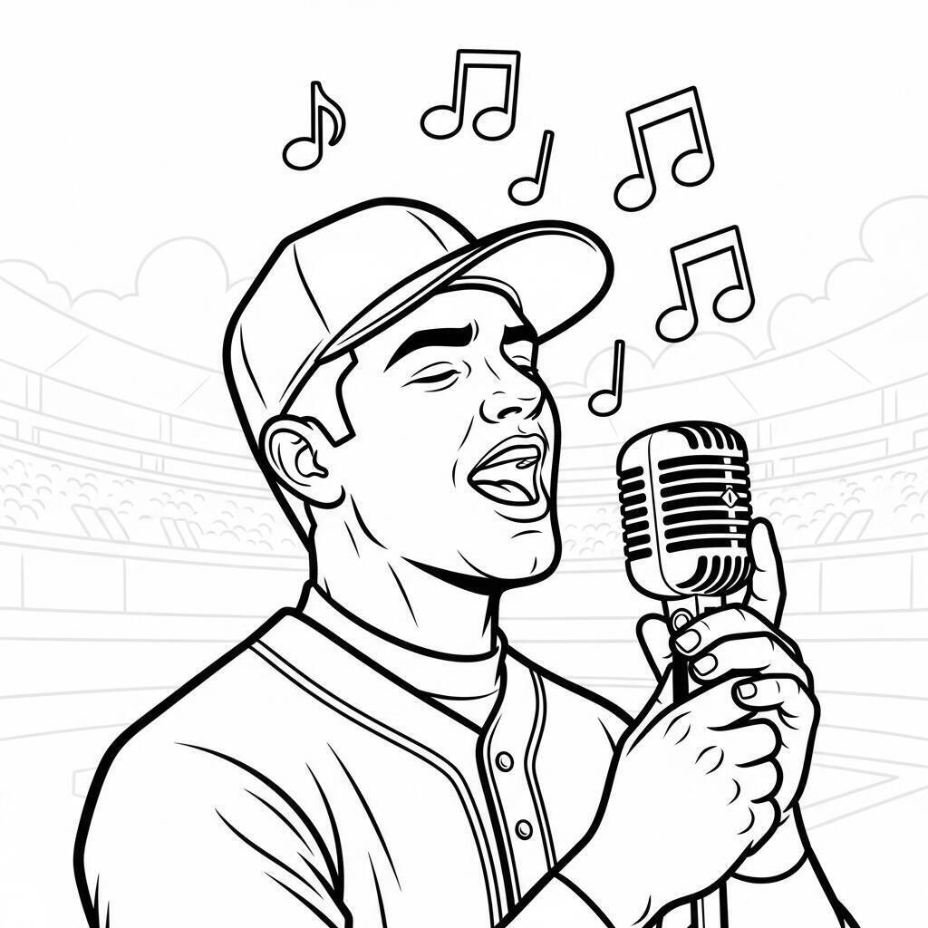Desenho de Beisebol e Música para Colorir