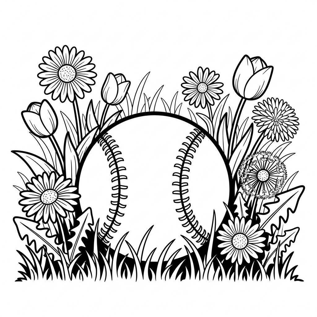 Desenho de Beisebol e Natureza para Colorir