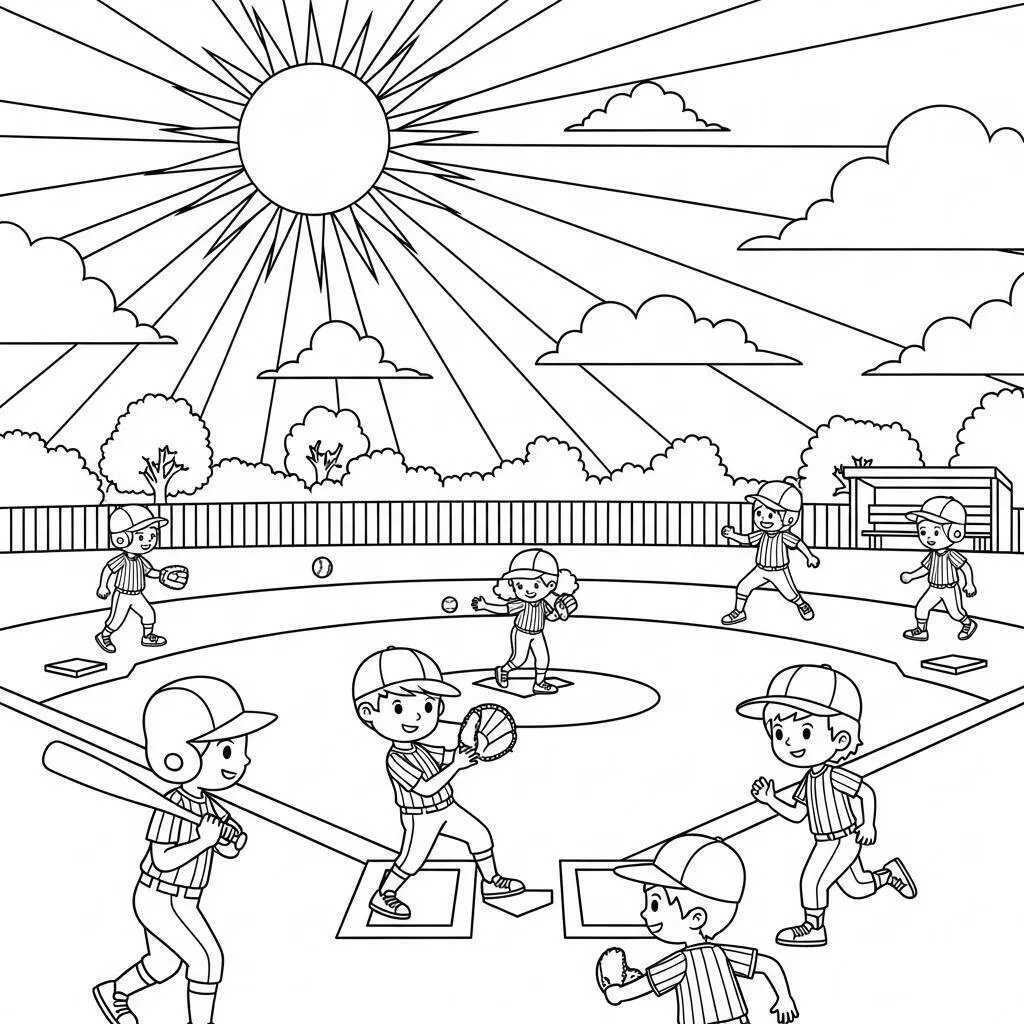 Desenho de Beisebol e Verão para Colorir