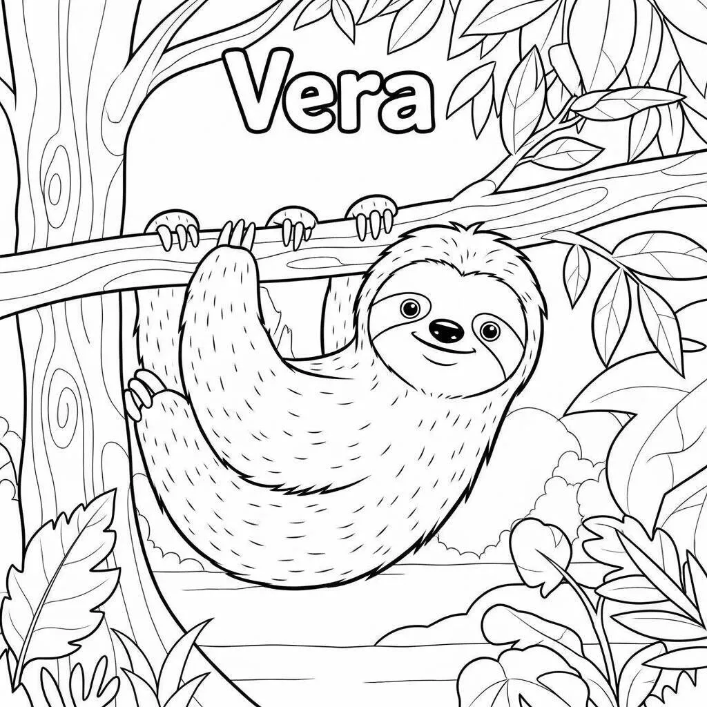 Desenho de Bicho-Preguiça na Árvore para Colorir