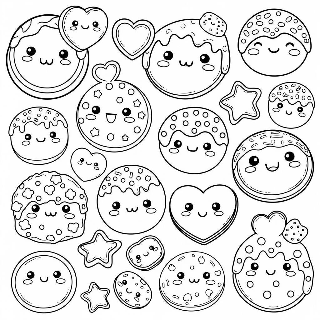 Desenho de Biscoitos Kawaii para Colorir