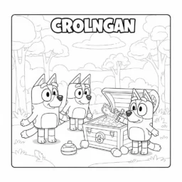 Desenho de Bluey e Bingo em uma Caça ao Tesouro para Colorir