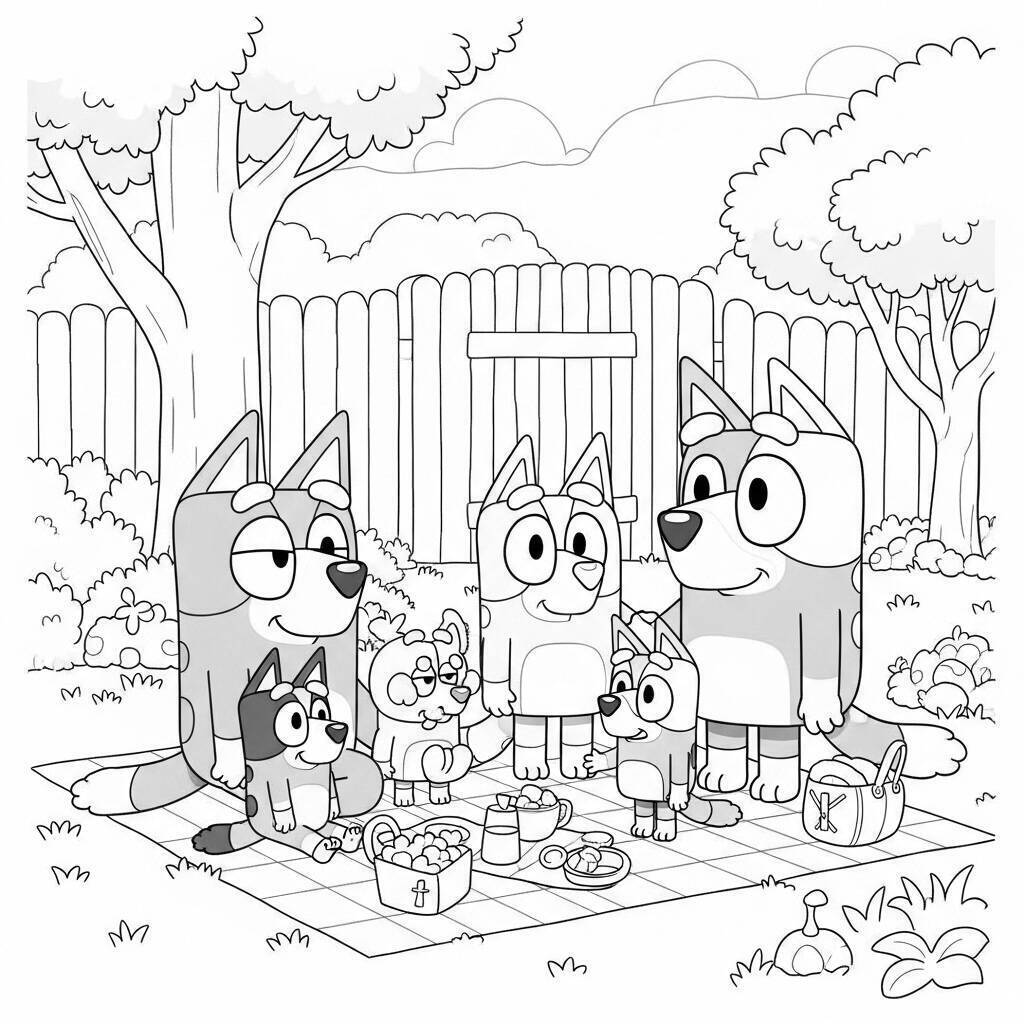 Bluey und ihre Familie zum Ausmalen