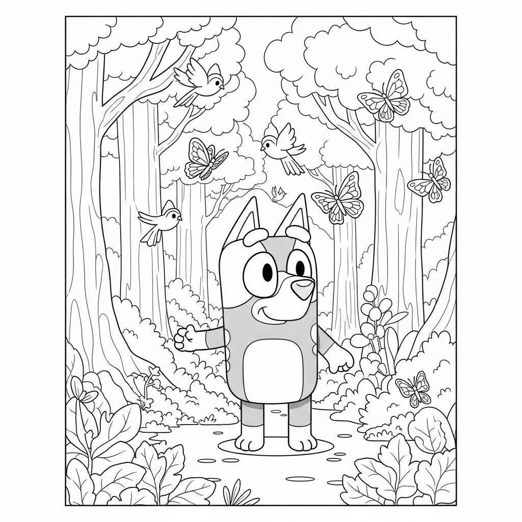 Bluey erkundet die Natur zum Ausmalen