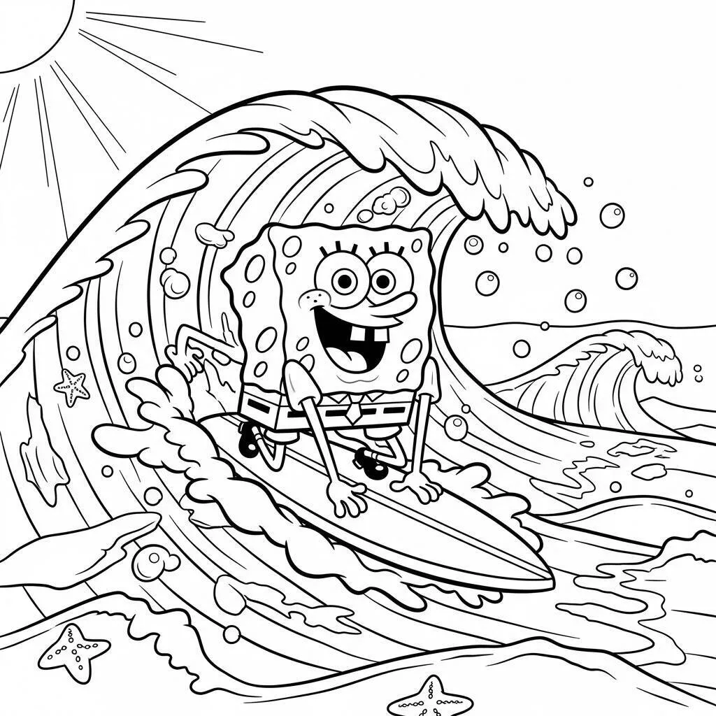 Desenho de Bob Esponja Surfando para Colorir