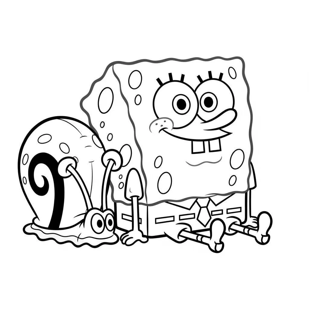 Desenho de Bob Esponja e Gary para Colorir