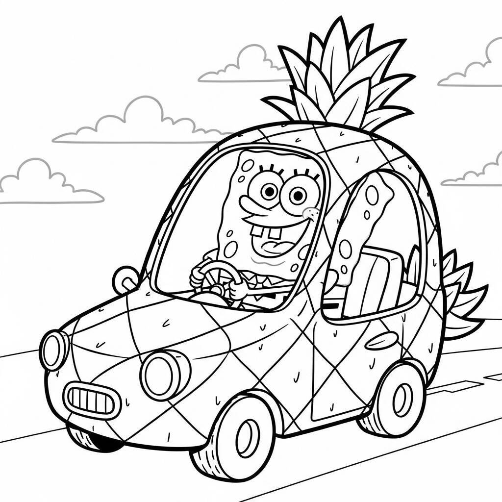 Desenho de Bob Esponja e Seu Carro para Colorir