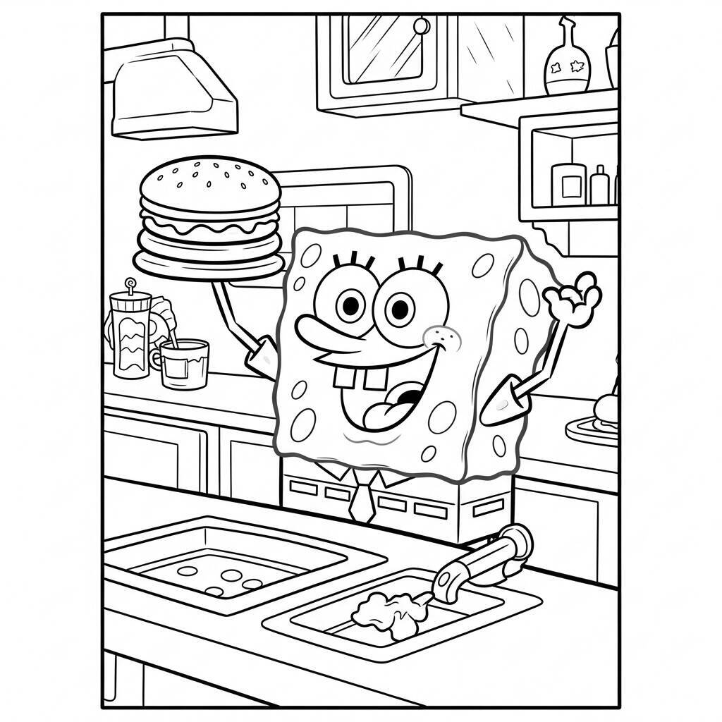 SpongeBob e il suo lavoro alla pagina da colorare di Krusty Krab