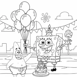 Desenho de Bob Esponja e a Festa de Aniversário de Patrick para Colorir