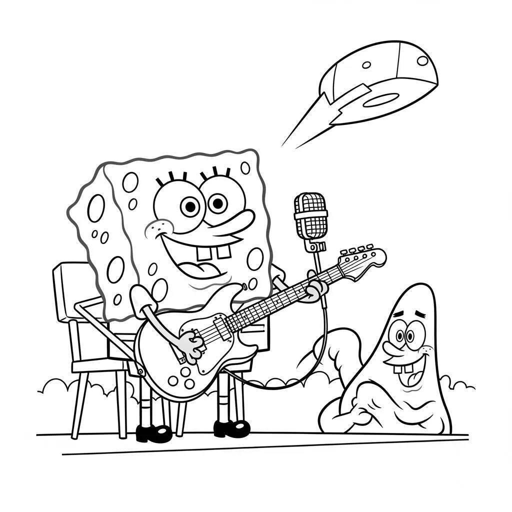 Desenho de Bob Esponja e a Música para Colorir