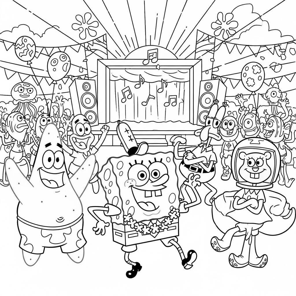 Pagina da colorare di SpongeBob e il giorno della musica