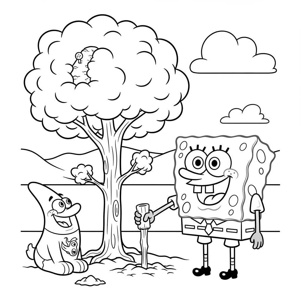 Desenho de Bob Esponja e o Dia da Terra para Colorir