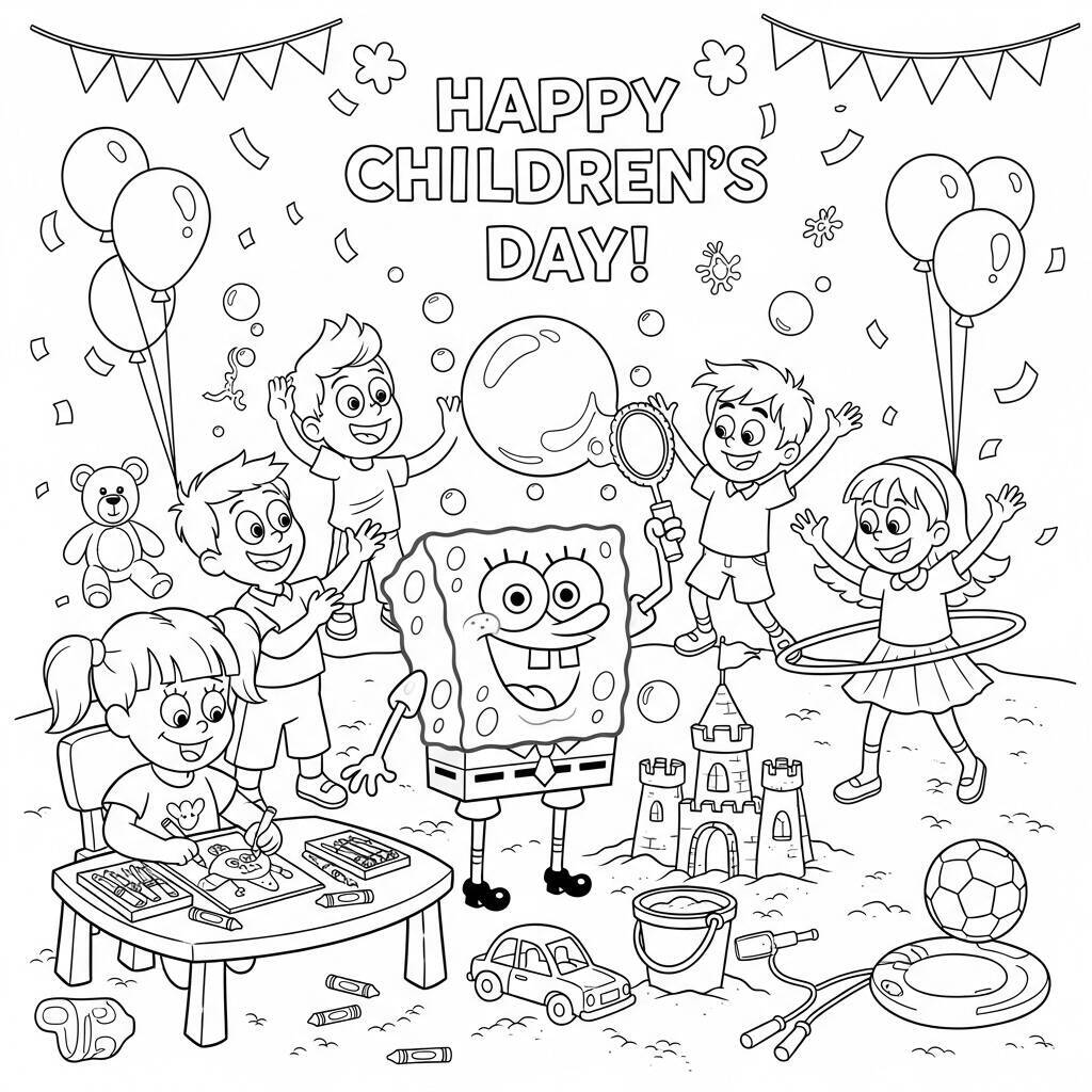SpongeBob e la pagina da colorare per la festa dei bambini