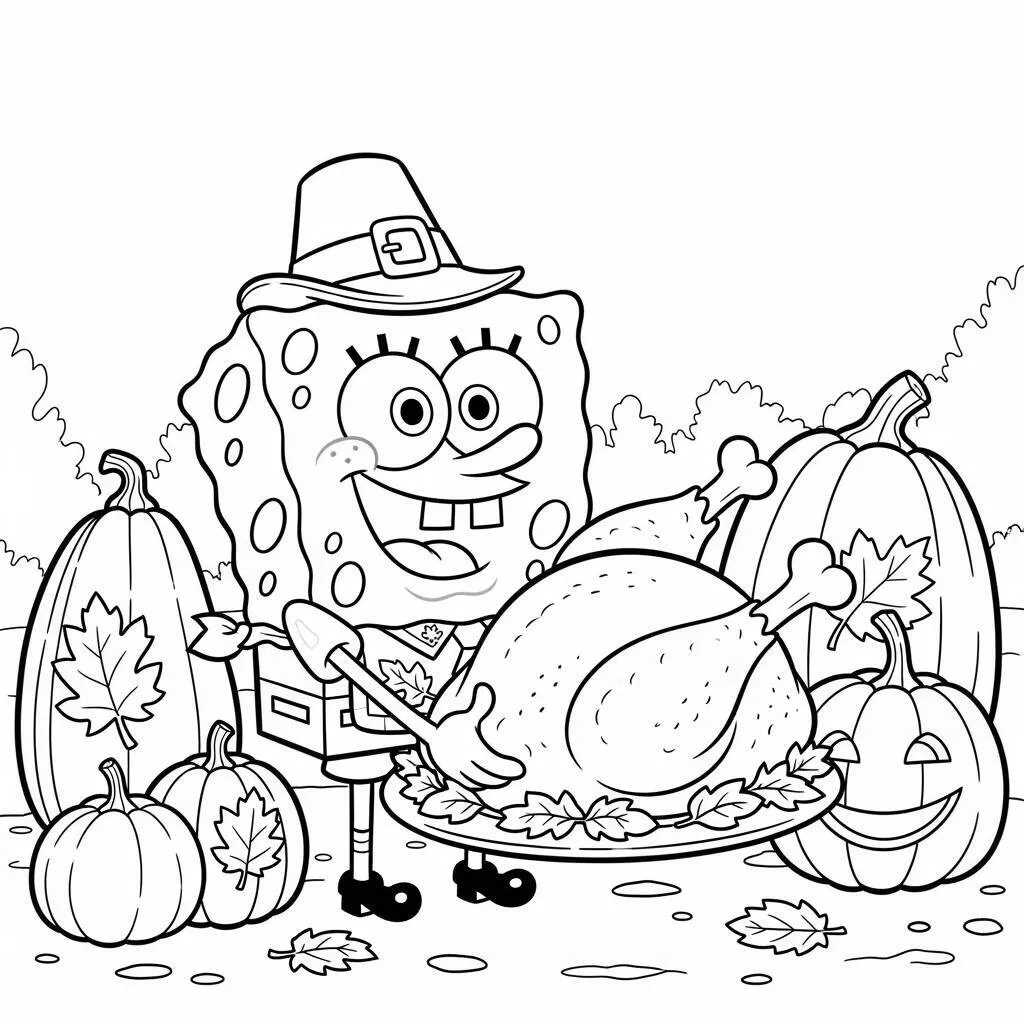 Desenho de Bob Esponja e o Dia de Ação de Graças para Colorir