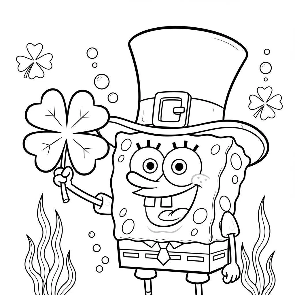 Desenho de Bob Esponja e o Dia de São Patrício para Colorir