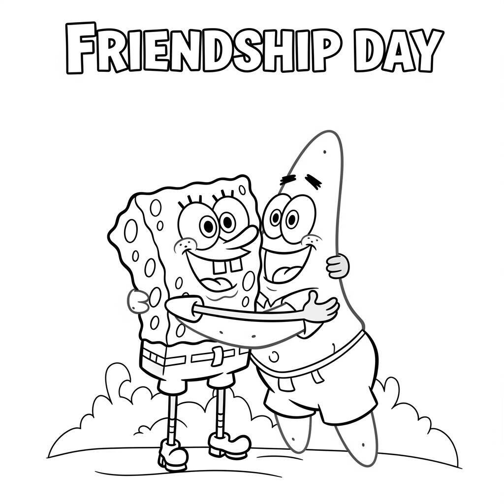 Pagina da colorare di SpongeBob e il giorno dell'amicizia