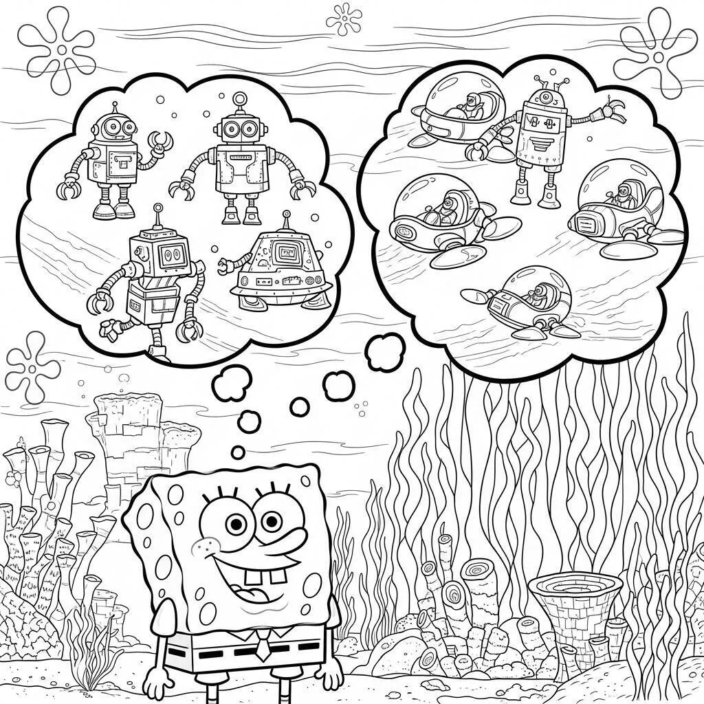 Desenho-de-Bob-Esponja-e-o-Dia-do-Futuro-para-Colorir Desenho de Bob Esponja e o Dia do Futuro para Colorir