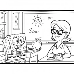 Desenho de Bob Esponja e o Dia do Professor para Colorir