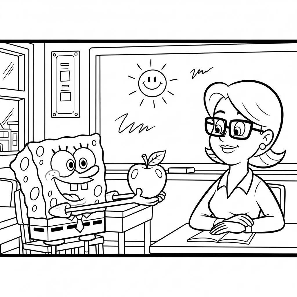 Desenho-de-Bob-Esponja-e-o-Dia-do-Professor-para-Colorir Desenho de Bob Esponja e o Dia do Professor para Colorir