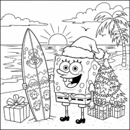 Desenho de Bob Esponja e o Natal na Praia para Colorir