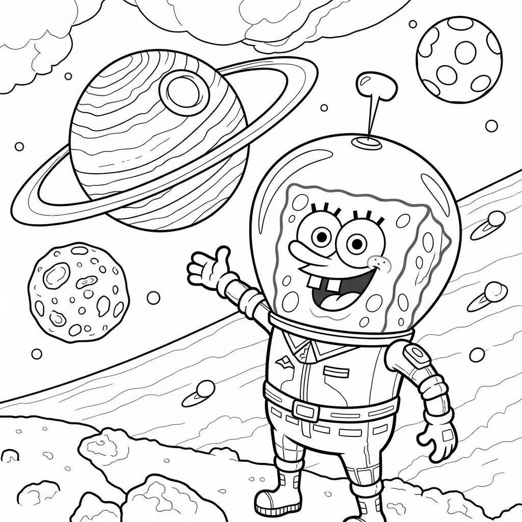 SpongeBob in un'avventura spaziale da colorare
