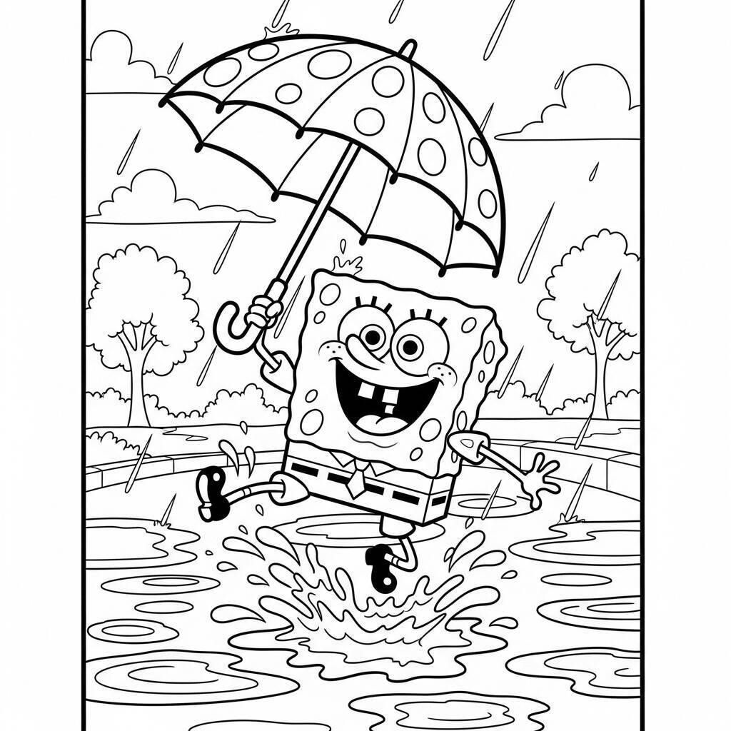 SpongeBob in una giornata piovosa da colorare