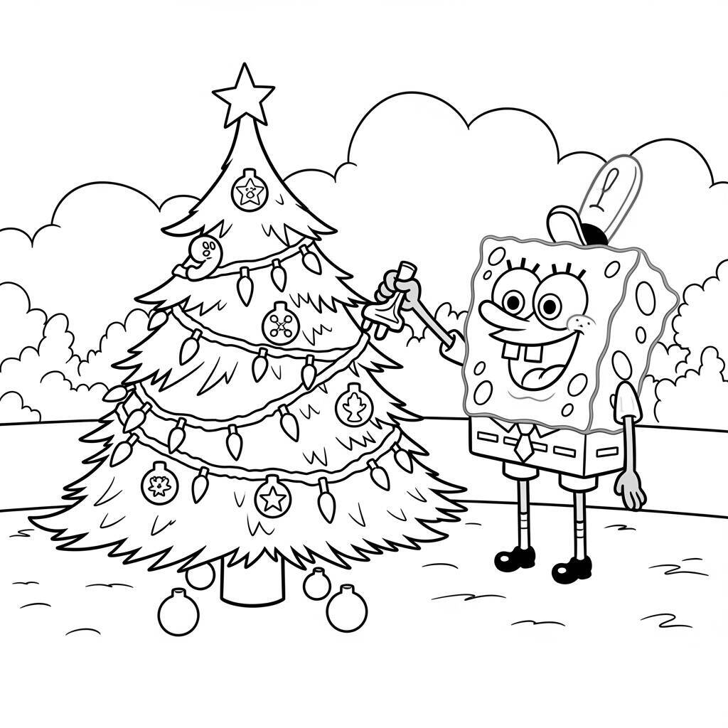 Pagina da colorare di Natale di SpongeBob