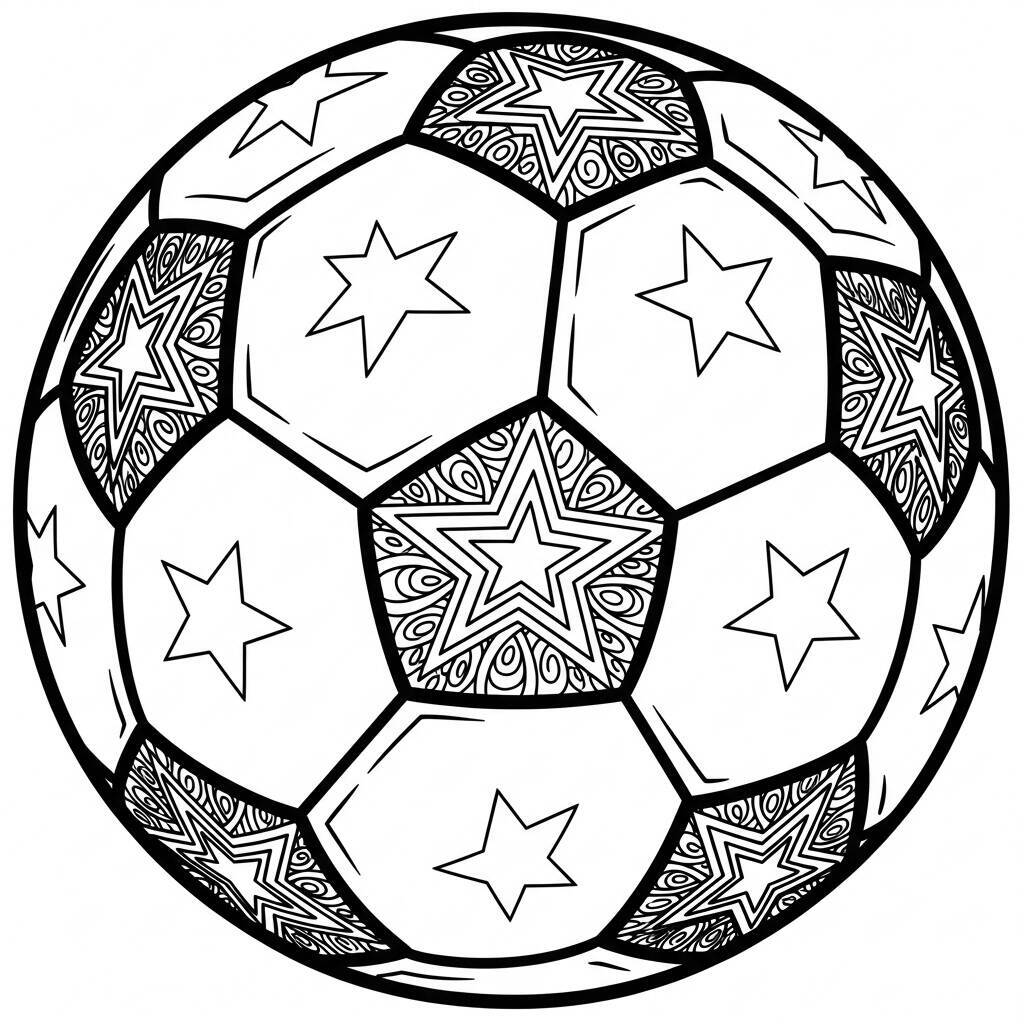 Desenho de Bola de Futebol com Estrelas para Colorir