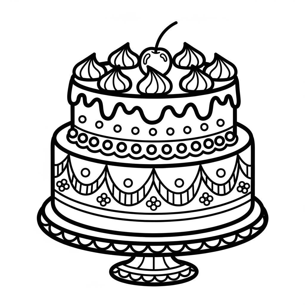 Ausmalbild: Verzierter Kuchen