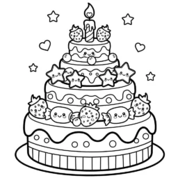 Desenho de Bolo Kawaii para Colorir