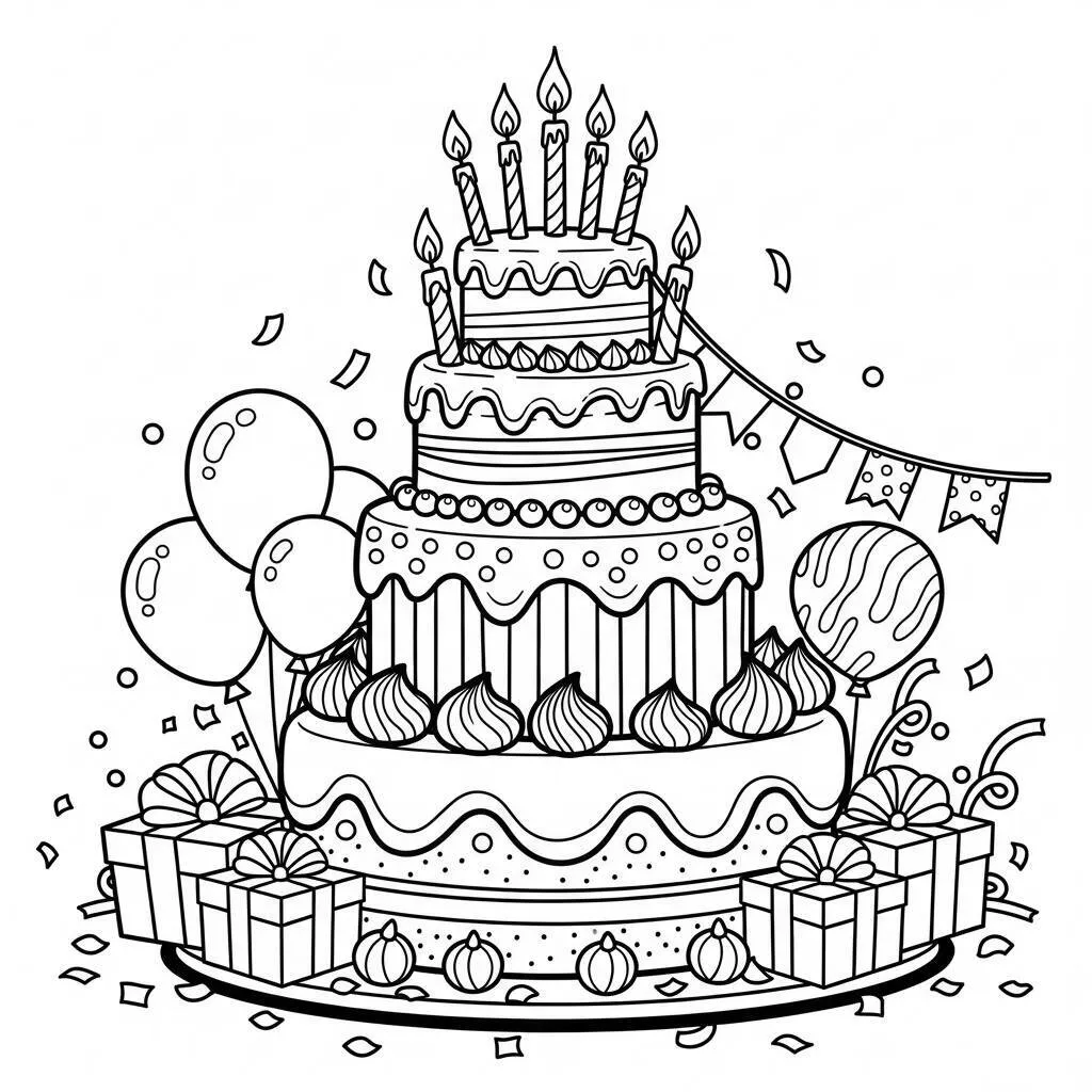 Desenho de Bolo de Aniversário para Colorir