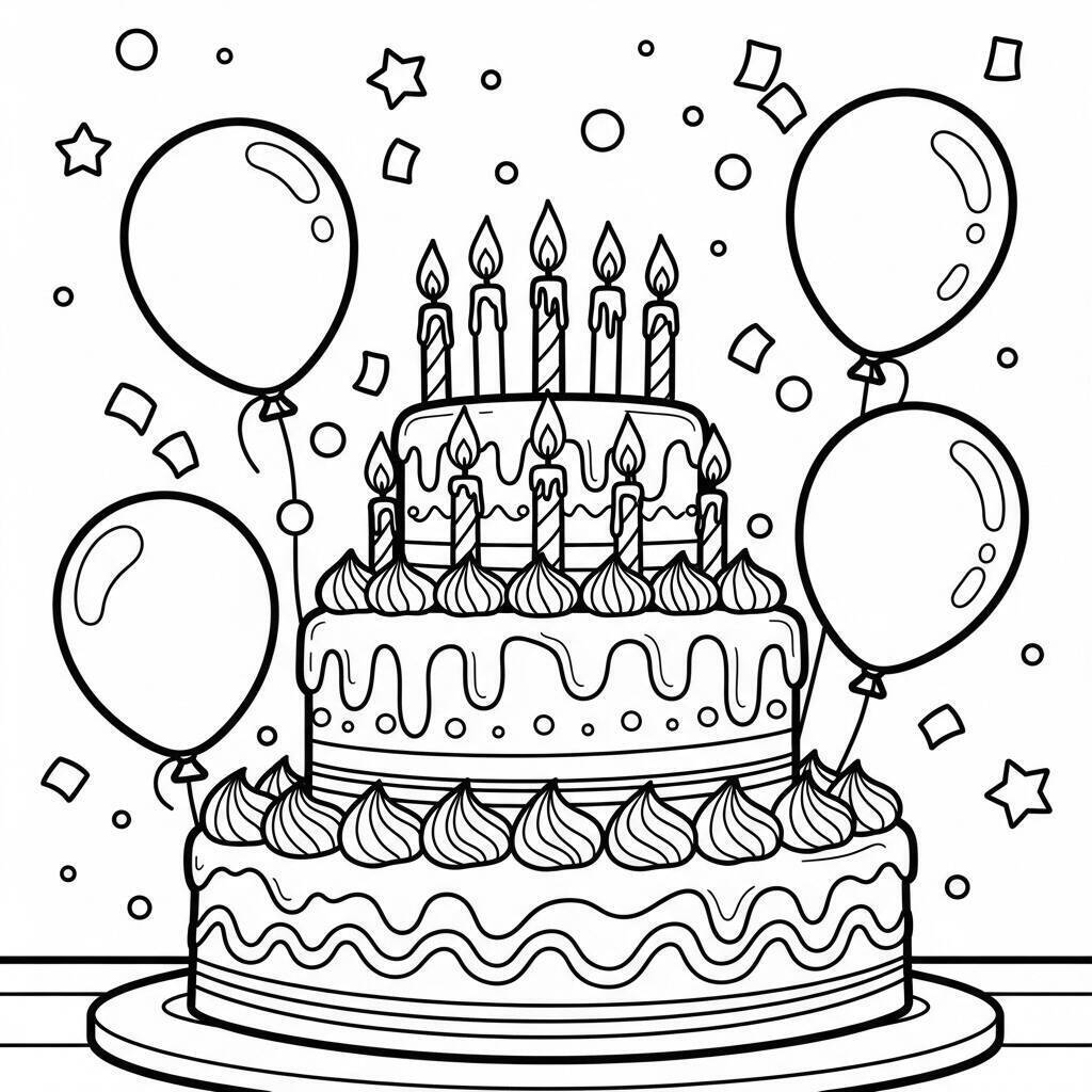 Desenho de Bolo de Aniversário para Colorir