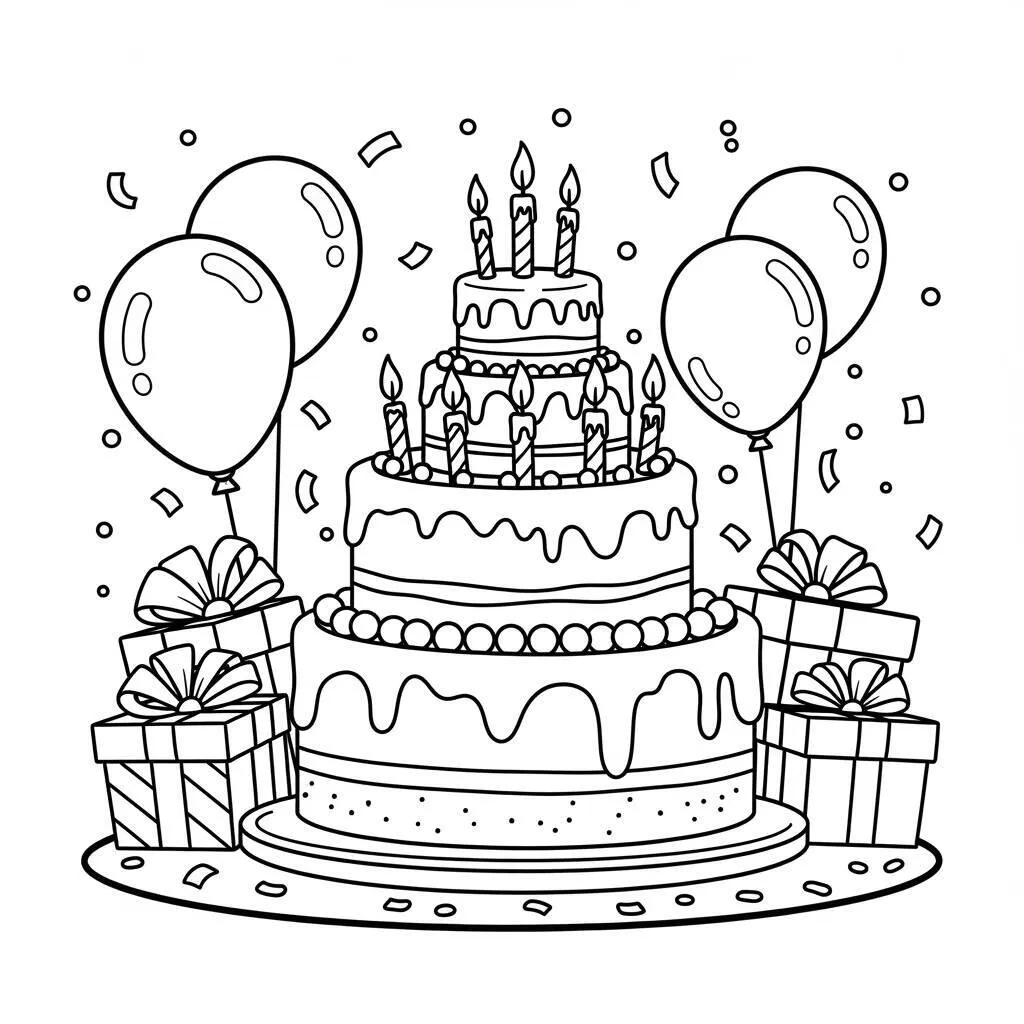 Desenho de Bolo de Aniversário para Colorir