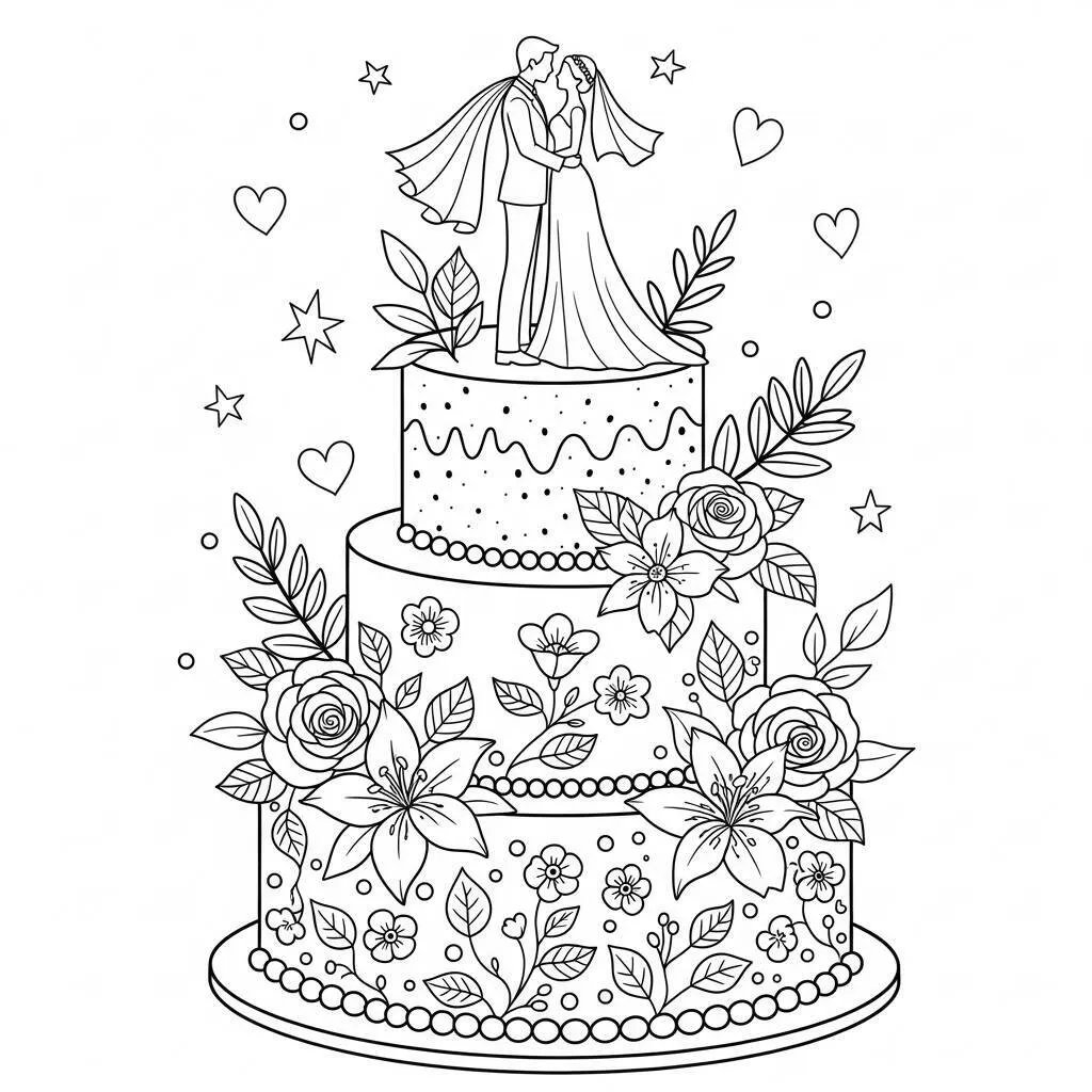 Desenho de Bolo de Casamento para colorir
