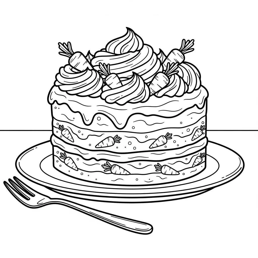 Desenho de Bolo de Cenoura para Colorir