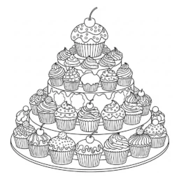 Desenho de Bolo de Cupcake para Colorir