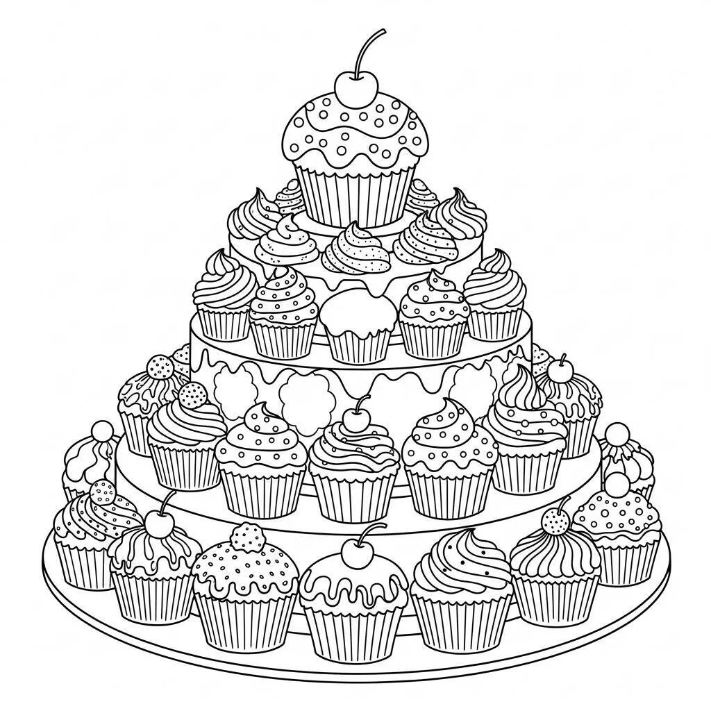 Desenho-de-Bolo-de-Cupcake-para-Colorir Desenho de Bolo de Cupcake para Colorir